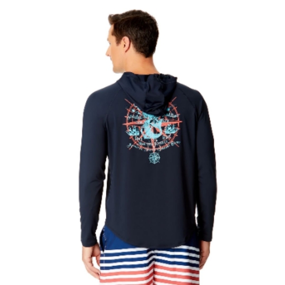 Chaps Long Sleeve Graphic Rash Guard Hoodie with UPF 50+ - Picture 2 of 10